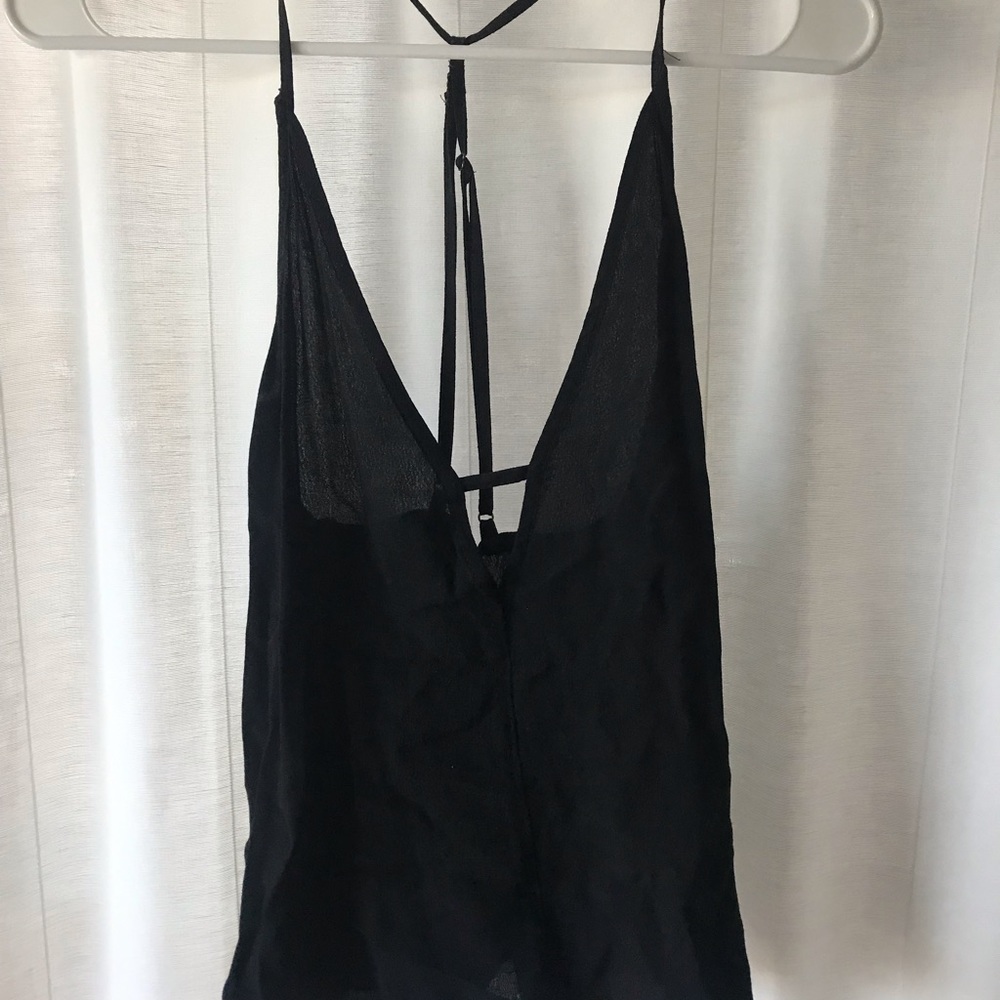 Sexy Plunge Black Flowy Tank